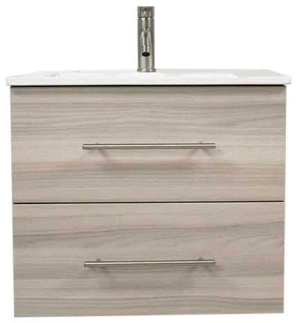 Napa 30" Modern Floating Bathroom Vanity With Ceramic Top and Round Handles, Ash Gray