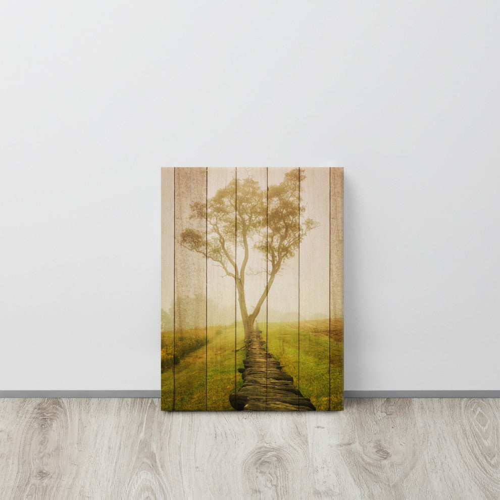 Faux Wood Calming Morning Landscape Photo Canvas Prints, 12" X 16"