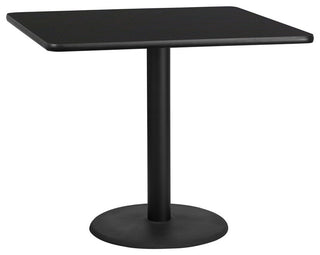 42" Square Black Laminate Table Top With 24" Round Table Height Base