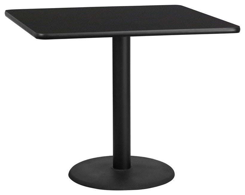 42" Square Black Laminate Table Top With 24" Round Table Height Base
