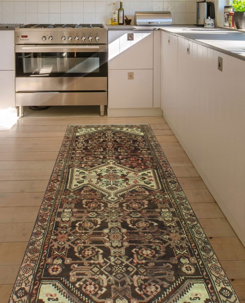Fine Vintage Distressed Mina Brown/Rose Runner, 2'10x8'10