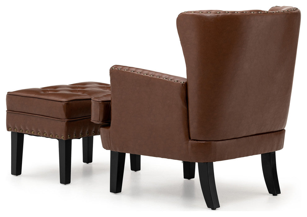 Set of 2 Accent Chair and Accent Stool, Coffee