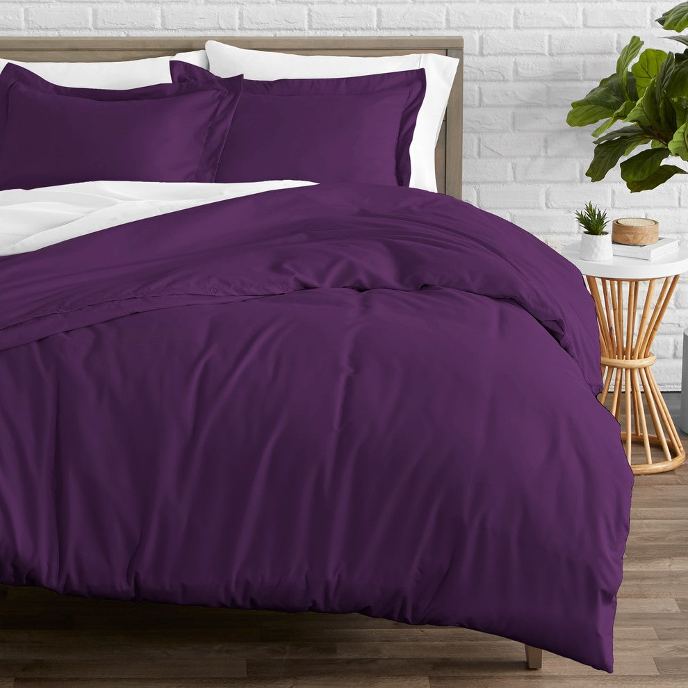 Bare Home Microfiber Duvet Insert & Duvet Cover Set, Plum, Full/Queen