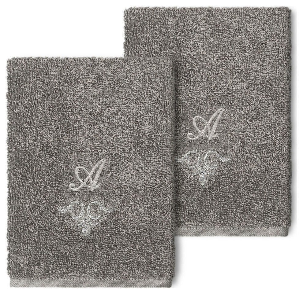 Linum Home Turkish Cotton Monica 2-Piece Embellished Washcloth Set, Dark Gray