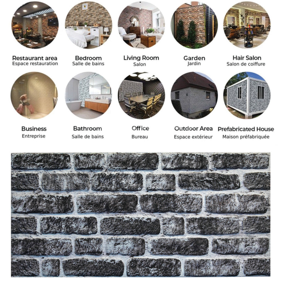 Faux Brick 3D Wall Panels, Charcoal White, Set of 10, Covers 54 sq ft