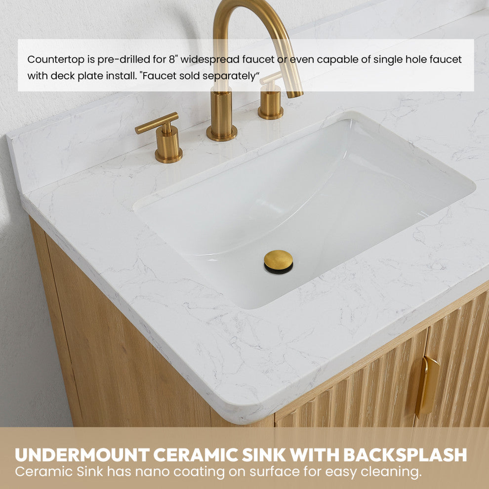 Vinnova Cadiz Bath Vanity, Composite Stone Top, Washed Ash Grey, 84", No Mirror
