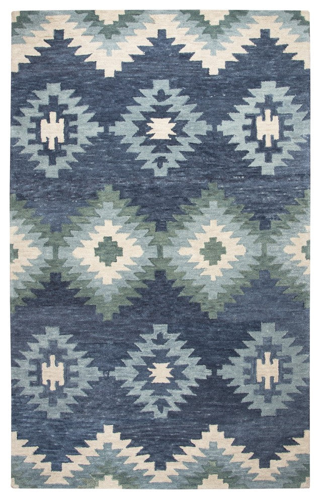 Rizzy Home Leone LO9997 Blue Southwestern Motifs Area Rug, Rectangular 5'x8'
