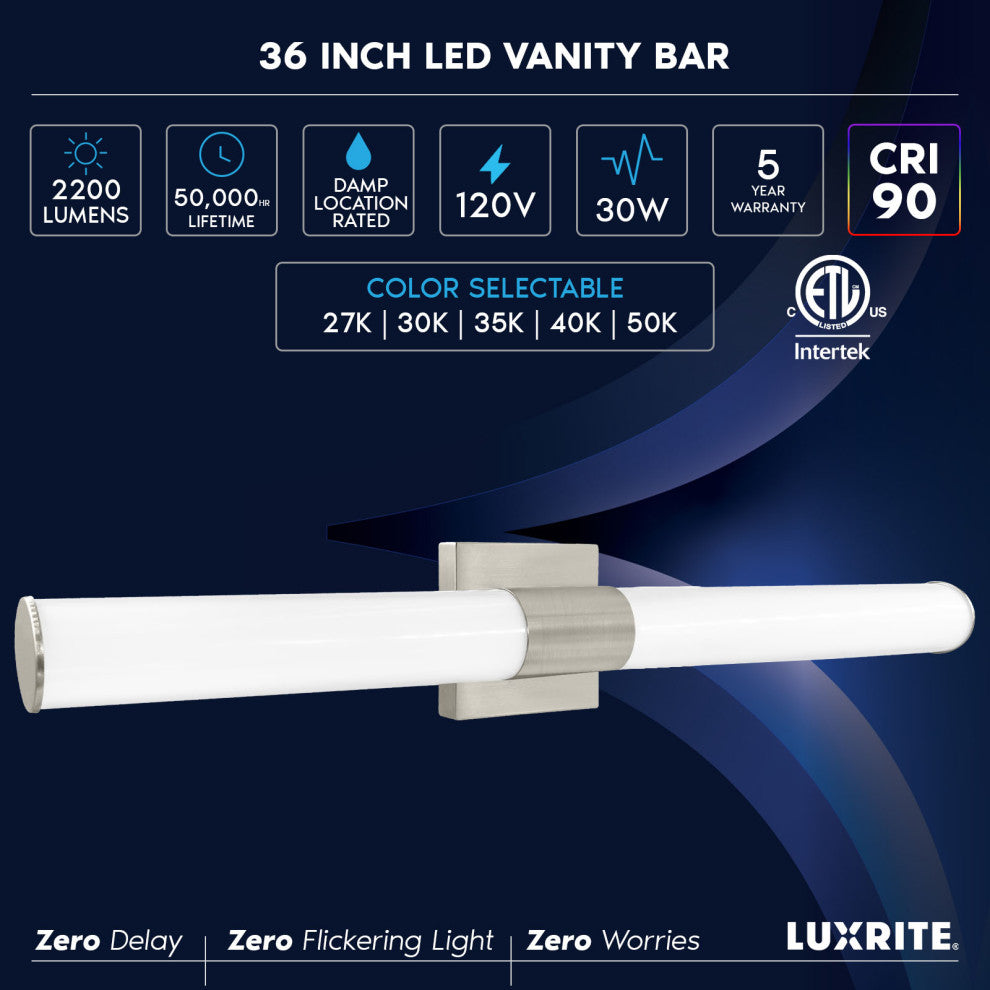 Luxrite LED Bathroom Vanity Light 36" 5CCT 30W 2200LM Dimmable