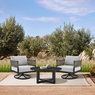 Felicia Outdoor Patio Swivel Rocking Chair in Black Aluminum and Grey Rope...