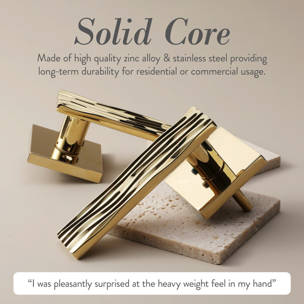 Modern Heavy Duty Designer Interior Door Lever - Ridge Collection, Polished Brass, Double Dummy