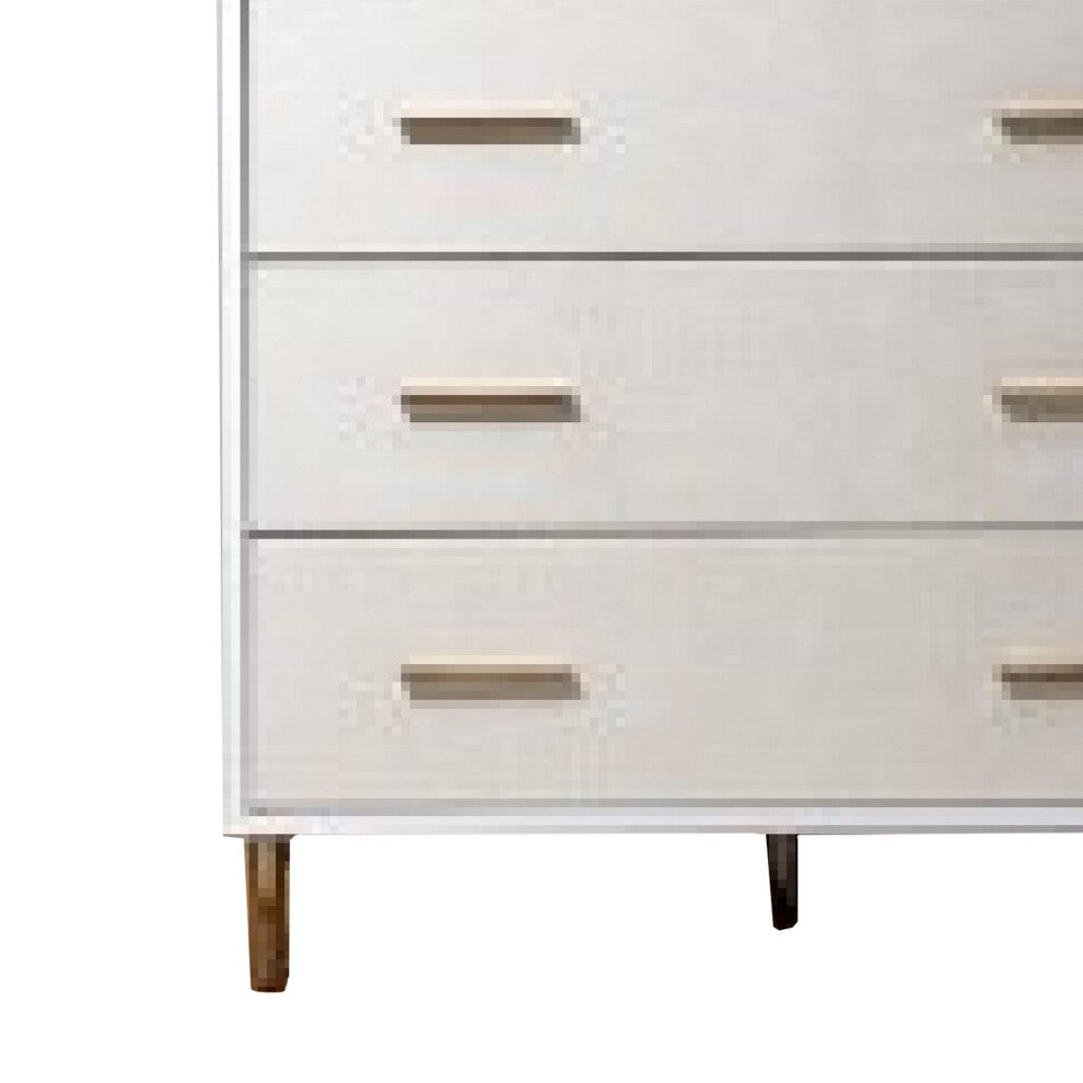 Benzara Emily 37" Wood Tall Dresser Chest, 4 Drawers Gold Handles, White