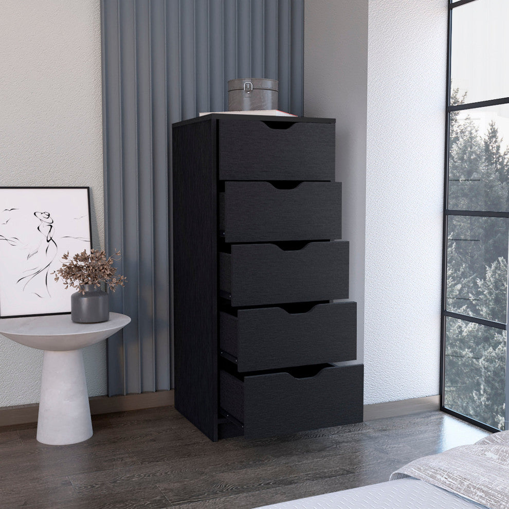 Houma 5 Drawers Narrow Dresser, Black