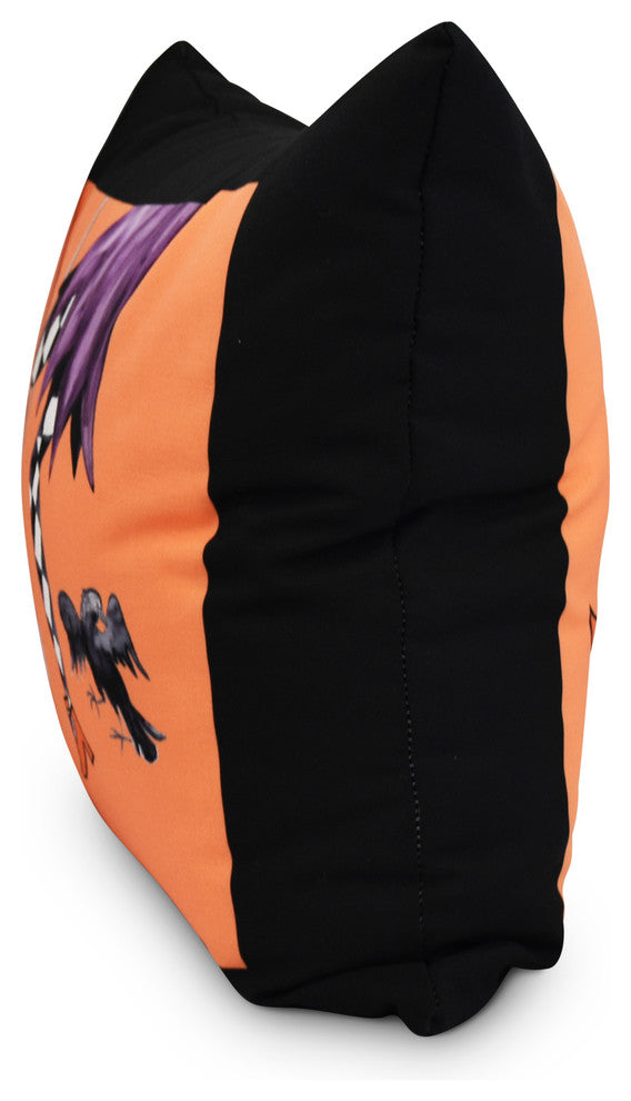 Fly Away Witch Orange Halloween Print Decorative Throw Pillow, 18"