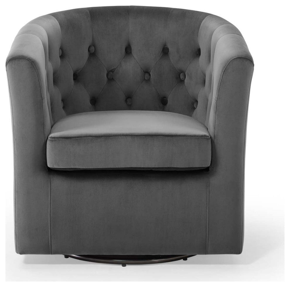 Prospect Tufted Performance Velvet Swivel Armchair - Charcoal