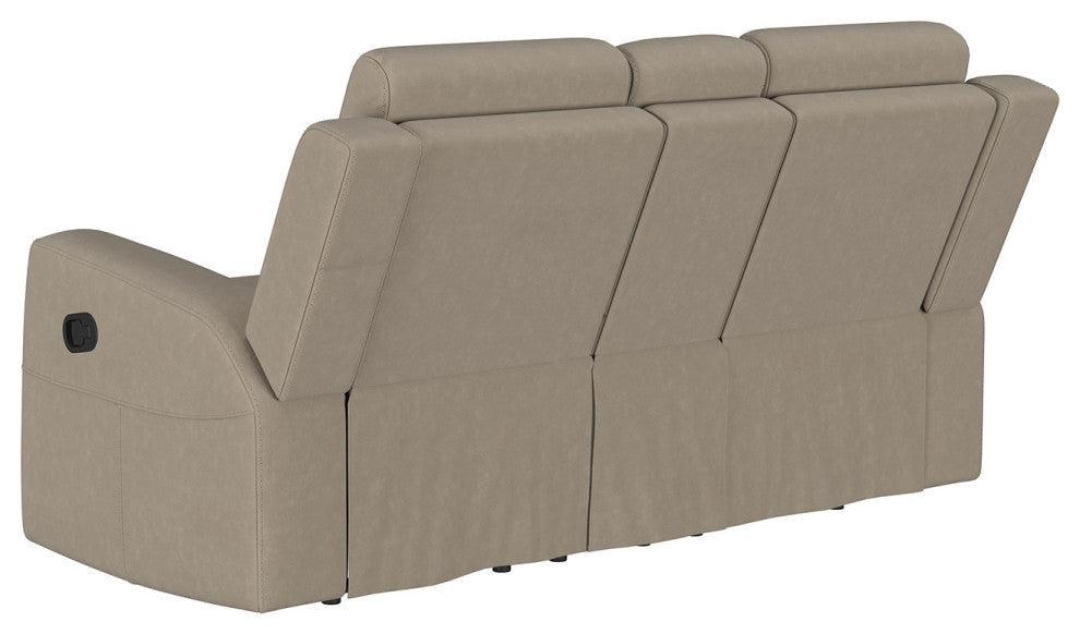 Leatherette Manual Motion Reclining Loveseat With Cup Holders, Taupe