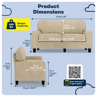 Serta Palisades 61" Track Arm Sofa Loveseat with Removable Covers Sand Beige