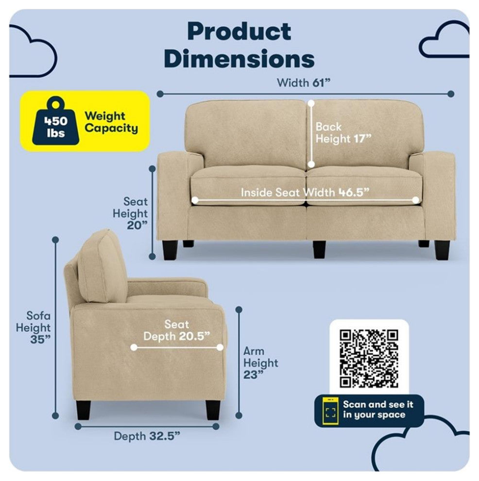 Serta Palisades 61" Track Arm Sofa Loveseat with Removable Covers Sand Beige