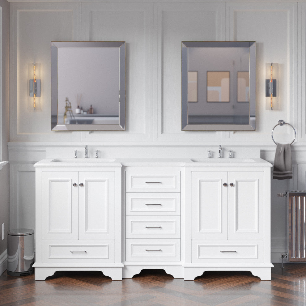 Nantucket 72" Double Bath Vanity, White, Quartz