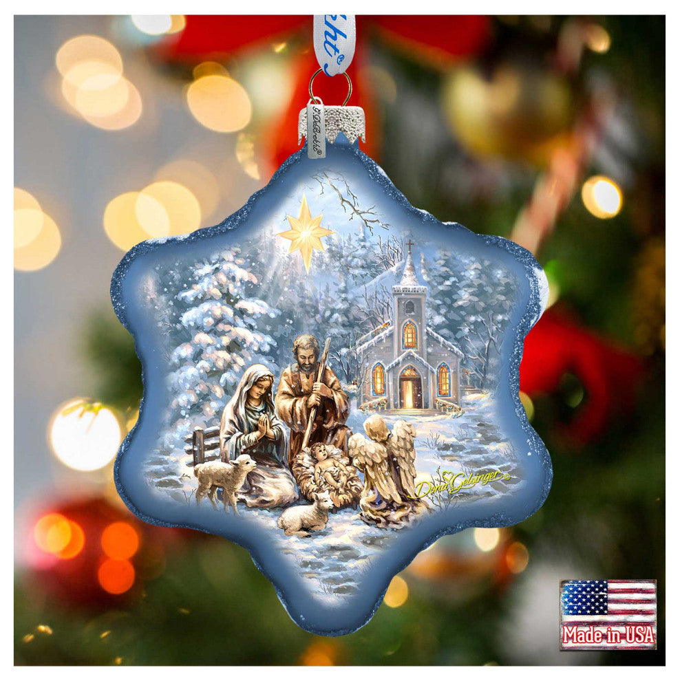 Nativity at the Chapel Glass Ornament