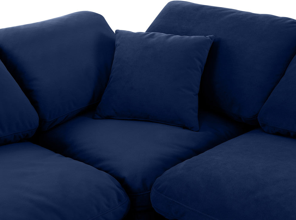 Indulge Upholstered Modular L-Shaped Sectional, Navy, 5-Piece: 2 Armless Chair, 3 Corner Chair, Down Stuffed Velvet