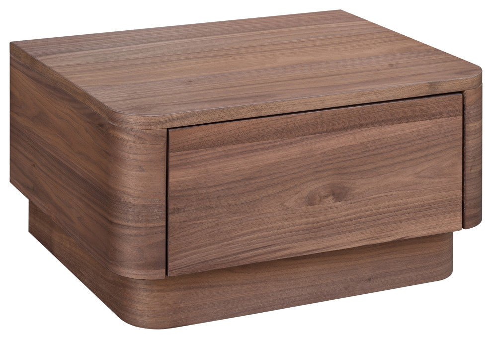 Round Off Walnut Brown Small Nightstand
