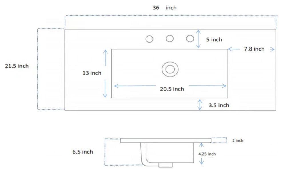 36" Single Bathroom Cement Vanity Top with Sink