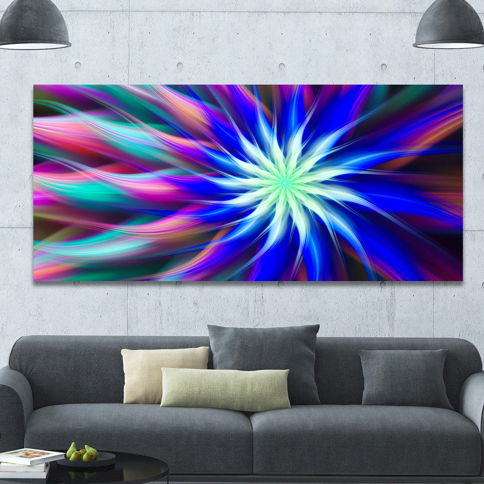 Dance of Bright Spiral Blue Flower, Large Floral Canvas Art Print, 60"x28"