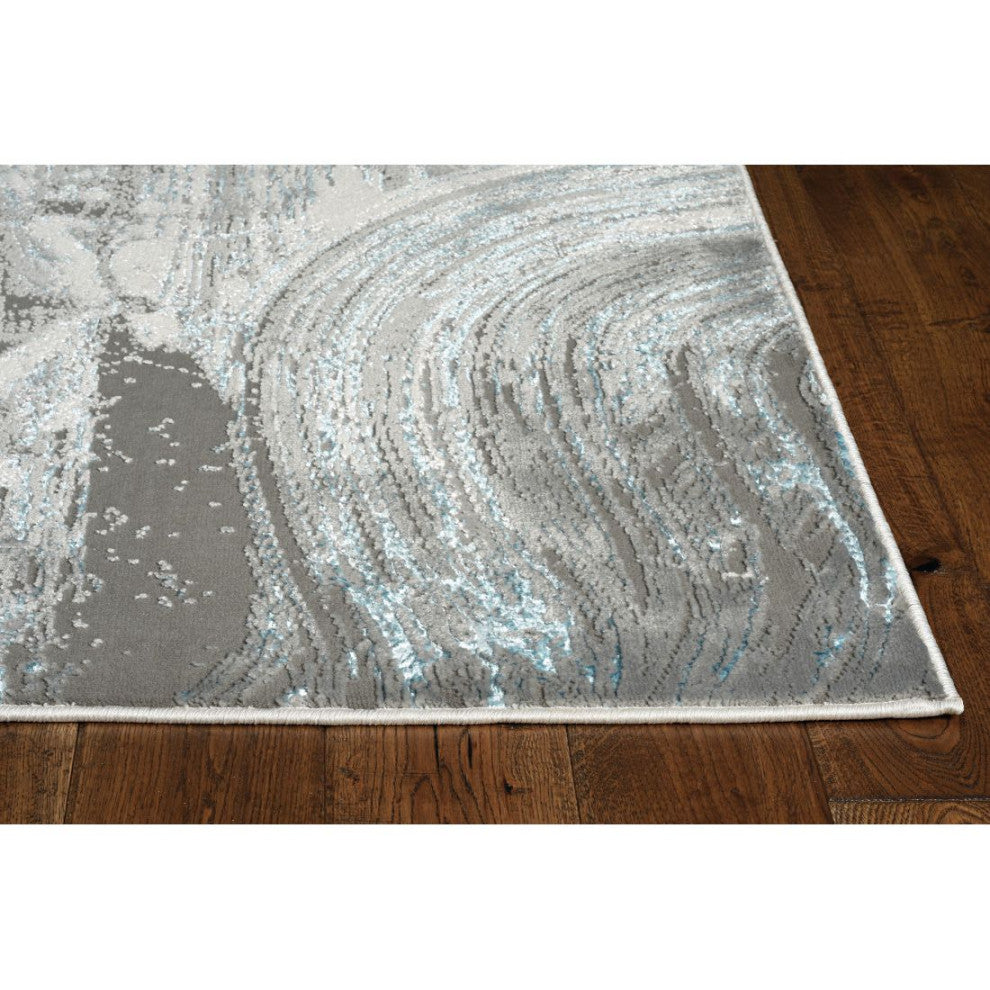 KAS Luna 7130 Silver/Blue Stroked Area Rug, 7'10"x10'10"