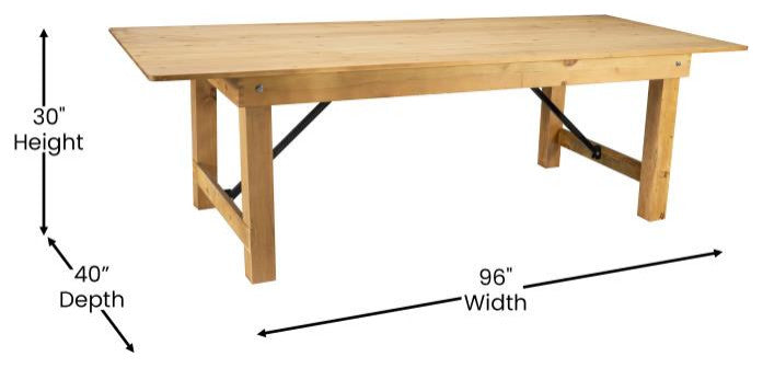 HERCULES Series 8' x 40" Solid Pine Folding Farm Table, Light Natural