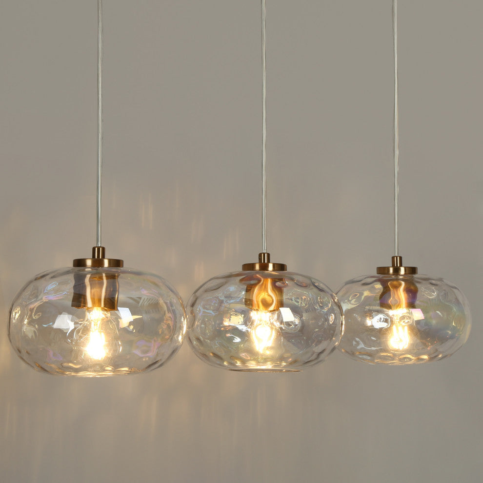 LNC Chrysaorican 3-Light Modern Iridescent Globe Glass Kitchen Island Light