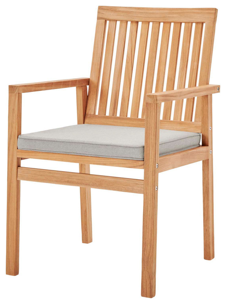 Side Dining Chair and Table Set, Wood, Brown Natural Taupe Gray, Modern, Outdoor