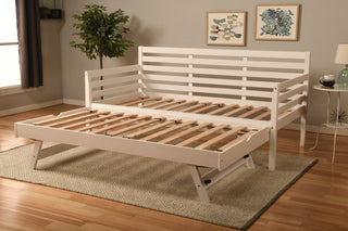 Boho Daybed With Pop Up and Linen Aqua Mattresses, White