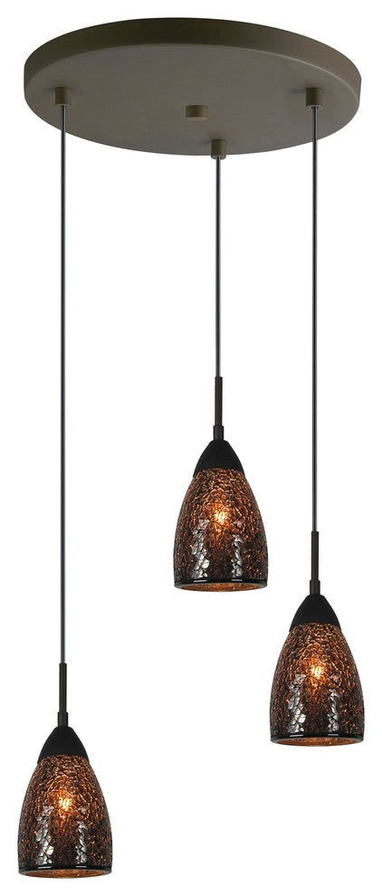 Venezia Mini Pendant, Bronze, Mosaic Mirror, 3-Light, 11"D