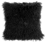 Genuine Mongolian Sheepskin Throw Pillow with Insert (16+ Colors), Black