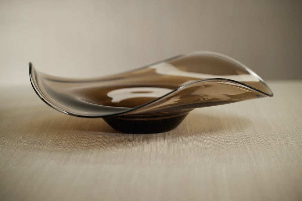 Vellerti Taupe Wave Glass Bowl, Large
