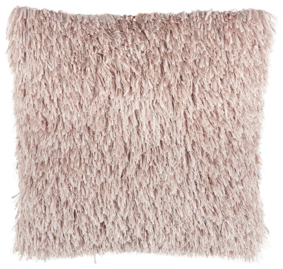Square Blush Pink Shag Throw Pillow