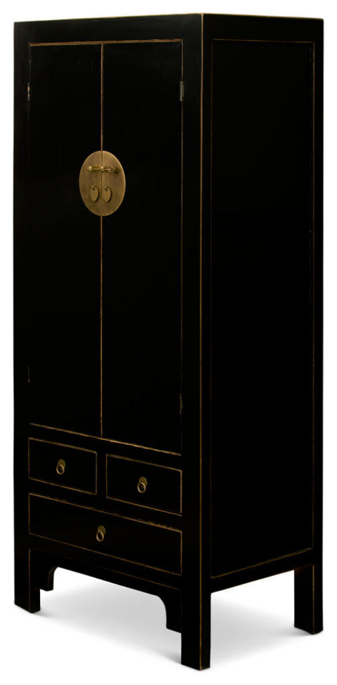 Distressed Black Elmwood Chinese Ming Armoire