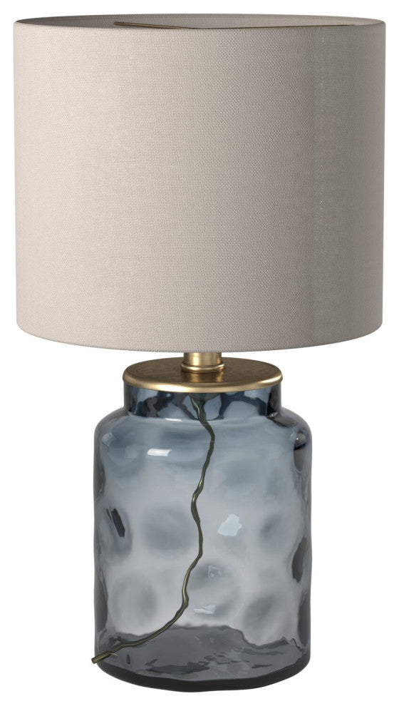 Blue Glass Accent Lamp with White Hardback UNO Shade