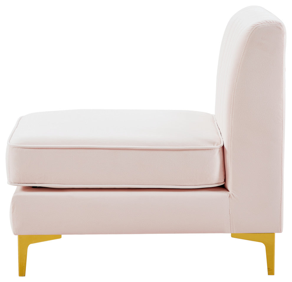 Alina Velvet Upholstered Modular Armless Chair, Pink