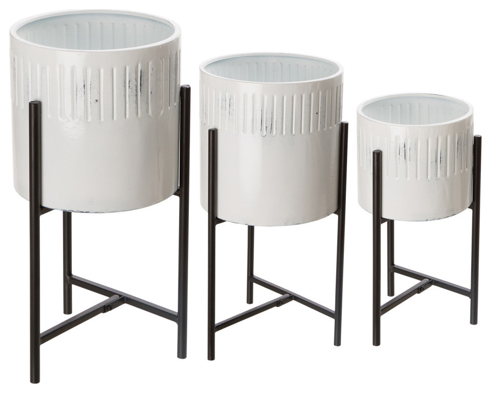 3-Piece Washed White Metal Plant Stand Set
