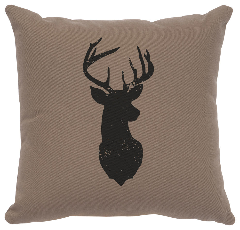 Image Pillow 16x16 Deer Head Silhouette Cotton Taupe