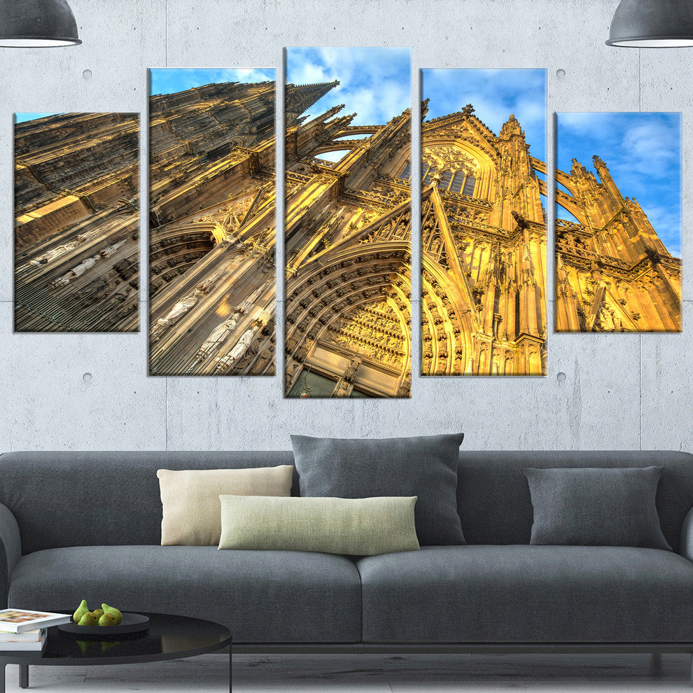 Facade of Dom Church with Blue Sky, Cityscape Canvas Print, 60"x32", 5 Panels