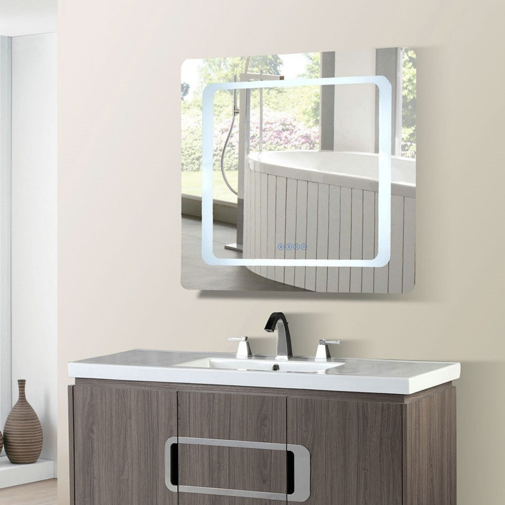 30" Rectangular Led Bordered Illuminated Mirror With Bluetooth Speakers