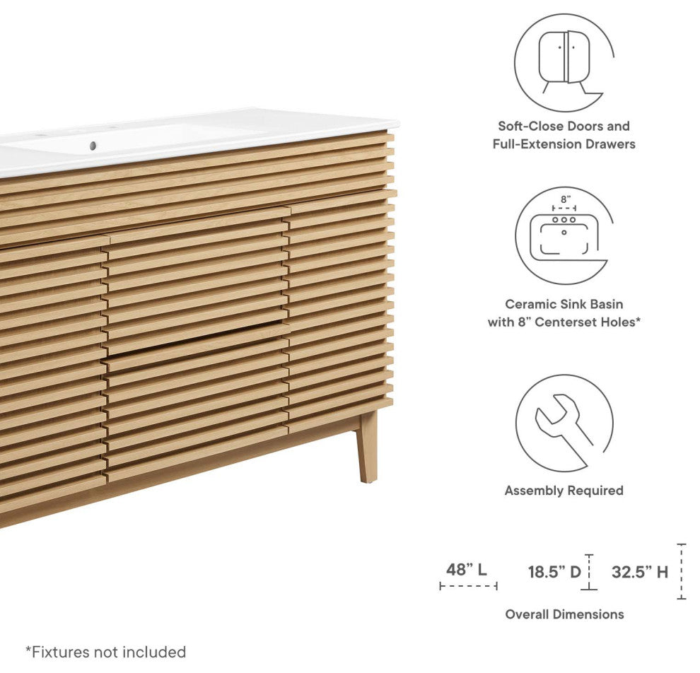 Render 48" Single Sink Bathroom Vanity, Oak White