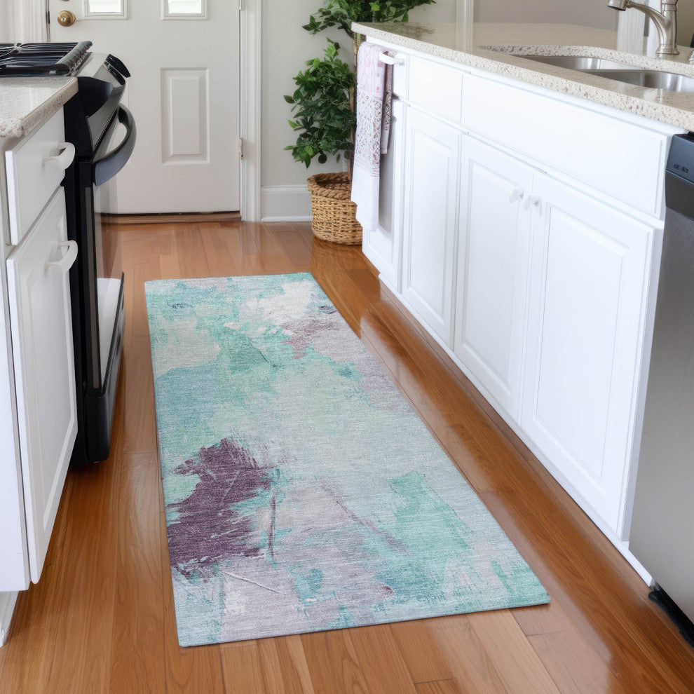 Machine Washable Indoor/Outdoor Chantille ACN1914 Teal 2'3" x 7'6" Runner Rug