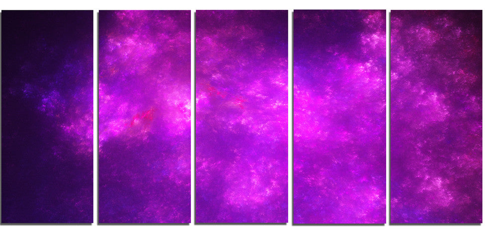 Purple Starry Fractal Sky, Abstract Canvas Art Print, 60"x28", 5 Panels