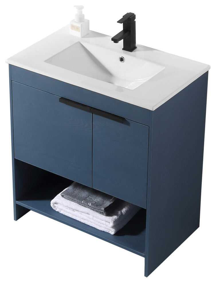 Phoenix Bath Vanity With Ceramic Sink - Full Assembly Required, Navy Blue, 30 Inch