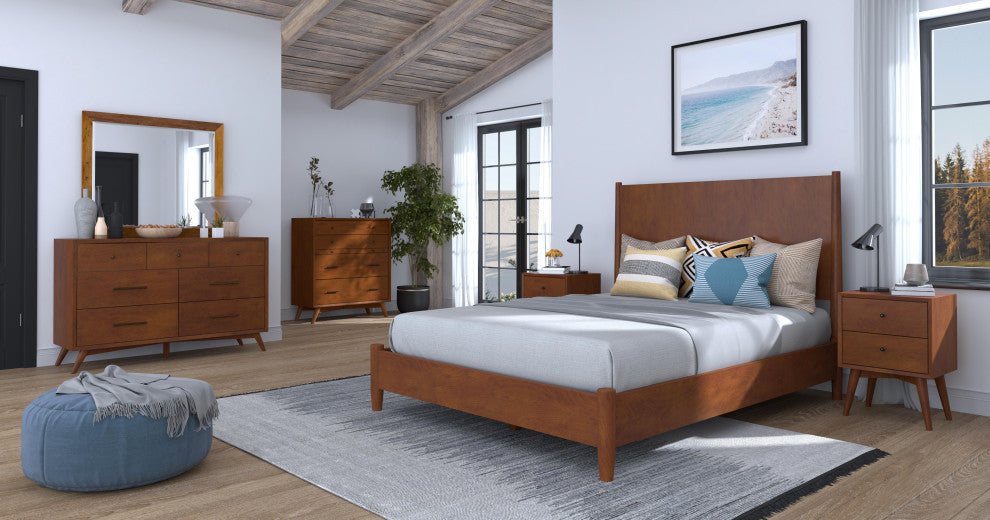 Flynn Mid Century Modern California King Panel Bed, Acorn