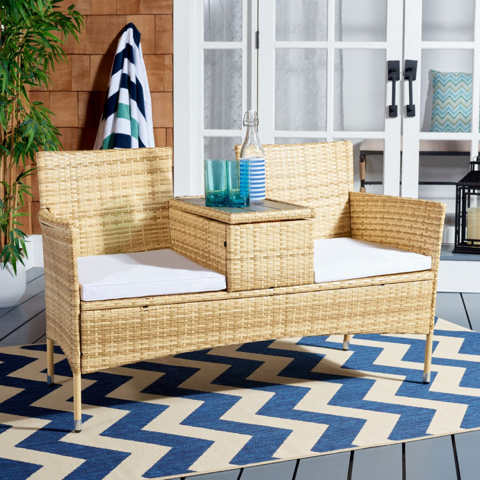 Safavieh Outdoor Viora Loveseat Natural/White Cushion
