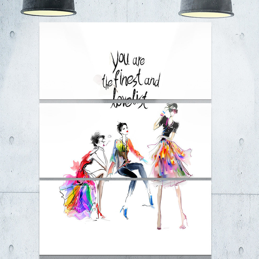 "Three Pretty Fashion Girls" Digital Metal Wall Art, 3 Panels, 28"x36"